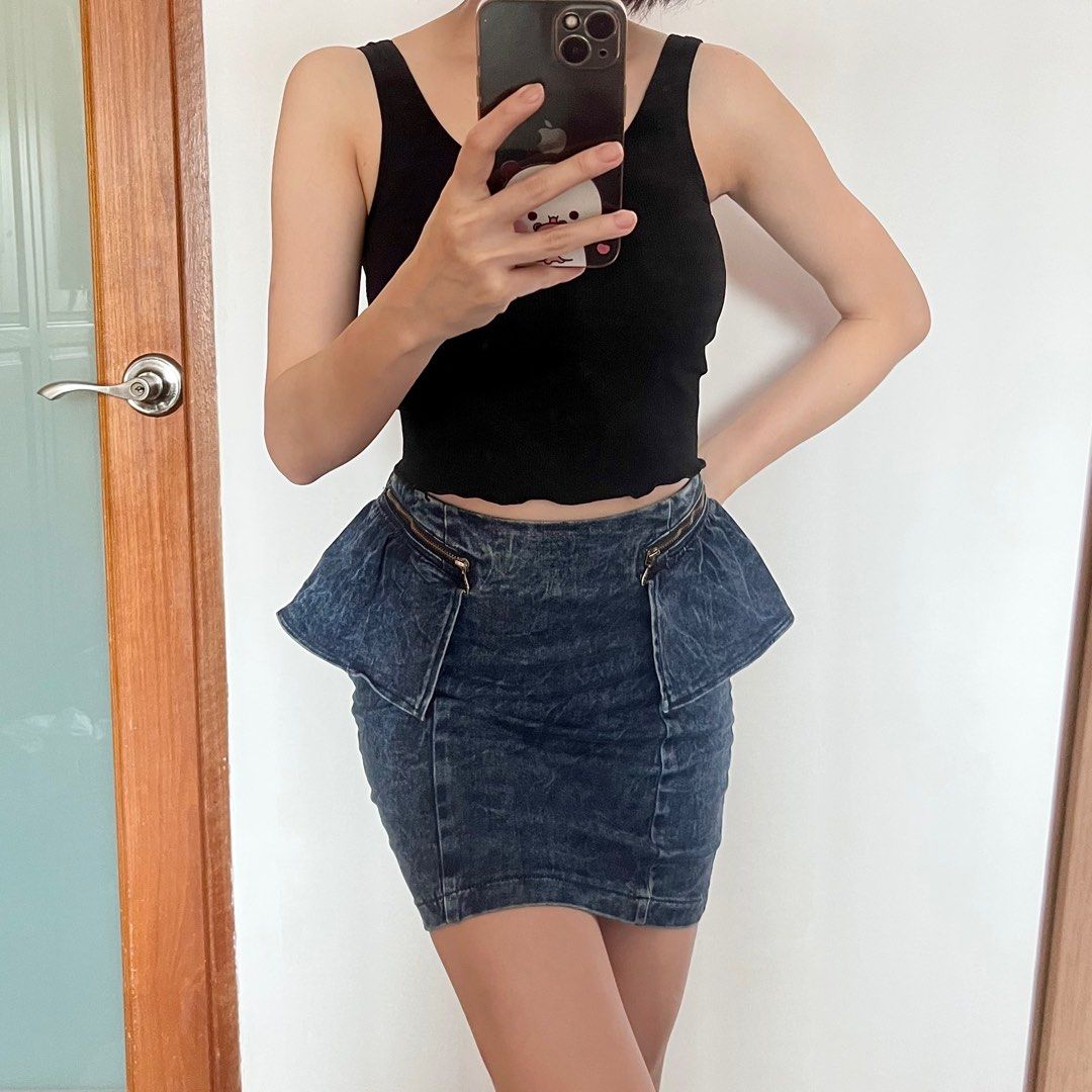 High waist denim peplum skirt outlet