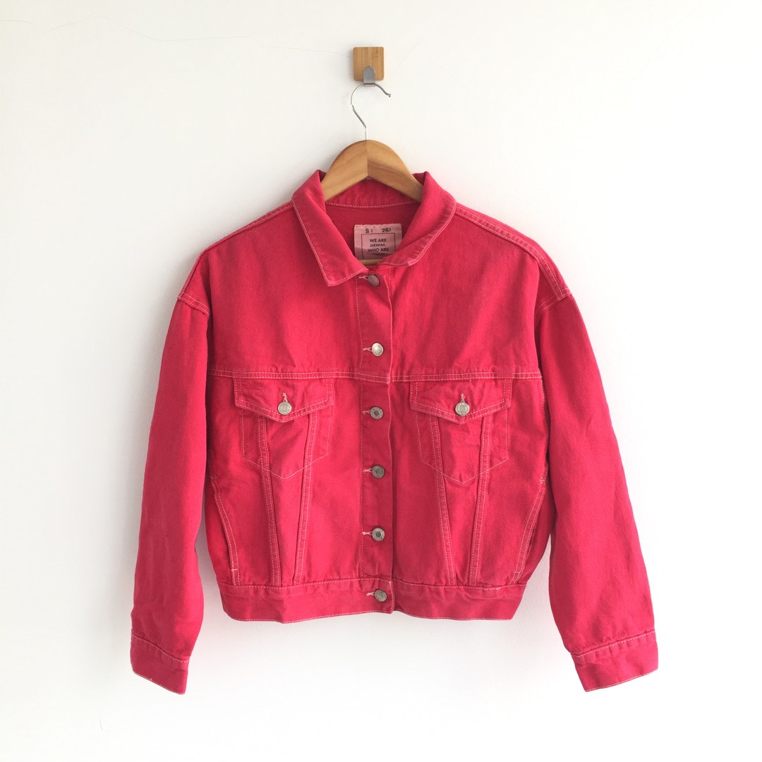 Pull and bear red denim jacket shop