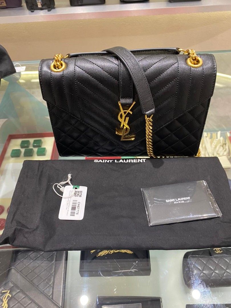 READYSTOCK PRELOVED YSL Envelope Caviar Quilted Bag Black GHW  Complete with dustbag, card, booklet Dimensions 24 x x 15cm