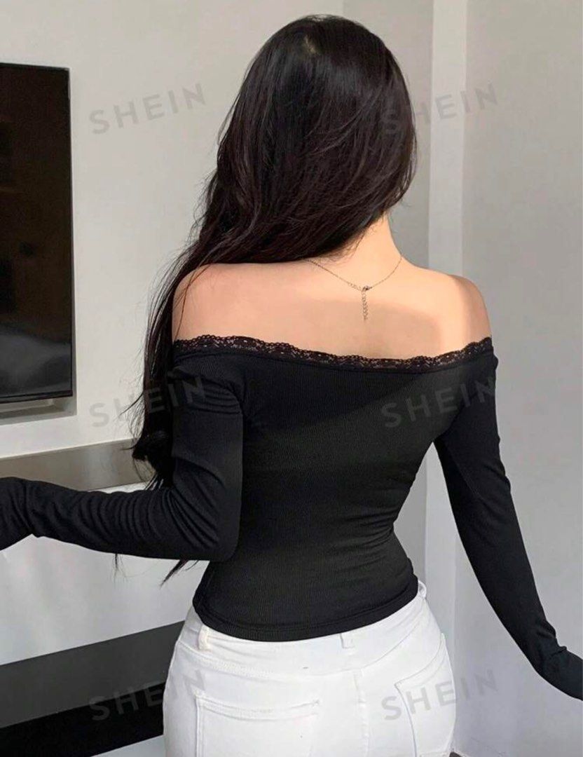 Shein Black Offshoulder Longsleeve Knitted (Category: Longsleeves) located in Quezon City. Submitted by mayneyunki (Listing ID 1326573172, Image 2). Description: SHEIN Black Offshoulder Longsleeve Knitted SIZE: Small on Tag - Can fit to Medium Size Once lang nasuot Bought from Shein.