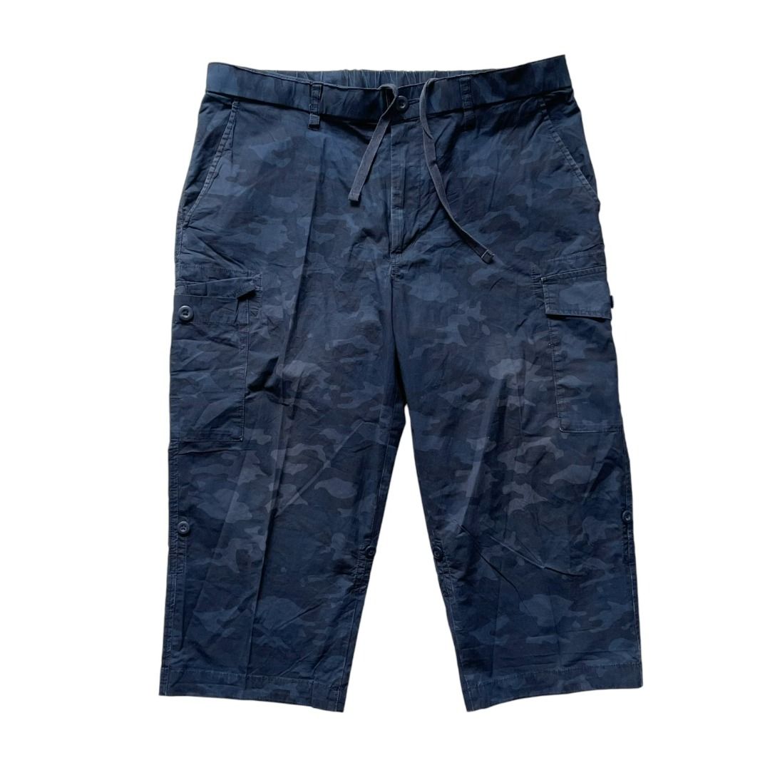 UNIQLO MEN 3/4 CARGO SHORT ROLLS UP ADJUSTED PANTS BLUE CAMOUFLAGE (34-38)