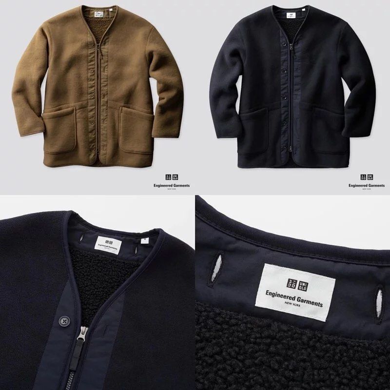 Engineered Garments x Uniqlo Fleece Collarless Coat Men s Fashion Coats Jackets and Outerwear on Carousell