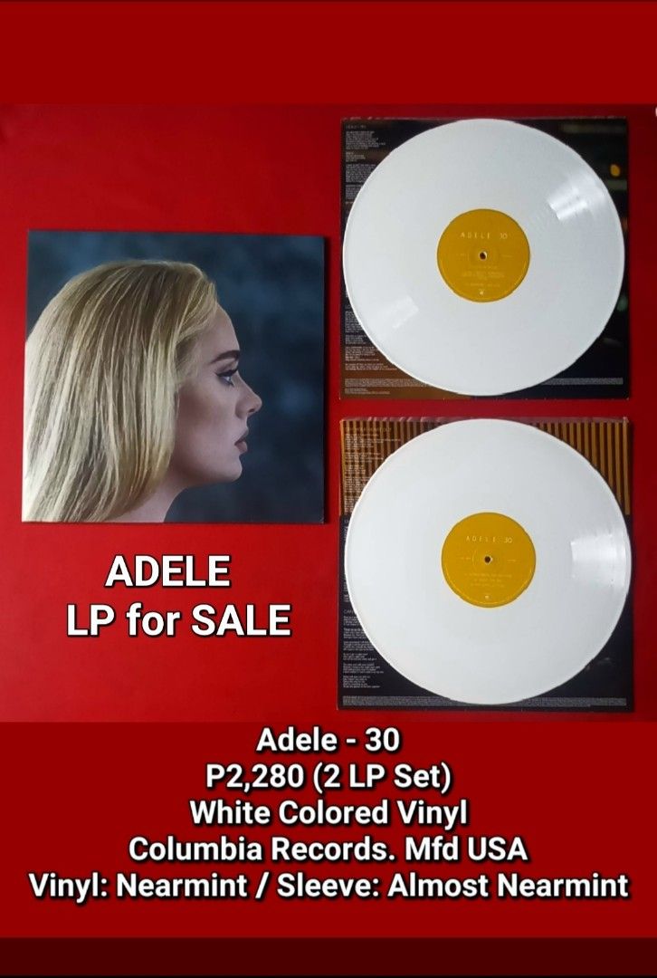 ADELE - 30. Vinyl Record LP Plaka for SALE✔️ (Category: Vinyls) located in Manila. Submitted by malano24melisa (Listing ID 1326746627, Image 1). Description: ADELE - 30. Vinyl Record LP Plaka for SALE✔️ P2,280 Artist: Adele Title: Adele 30 Label: Columbia – 194399437971 2 x Vinyl, LP, Album, Limited Edition, Stereo White Colored Vinyl Mfd USA..2021 Genre: Funk / Soul, Blues, Pop Style: Ballad, Neo Soul, Piano Blues Comes with Original Inner Print