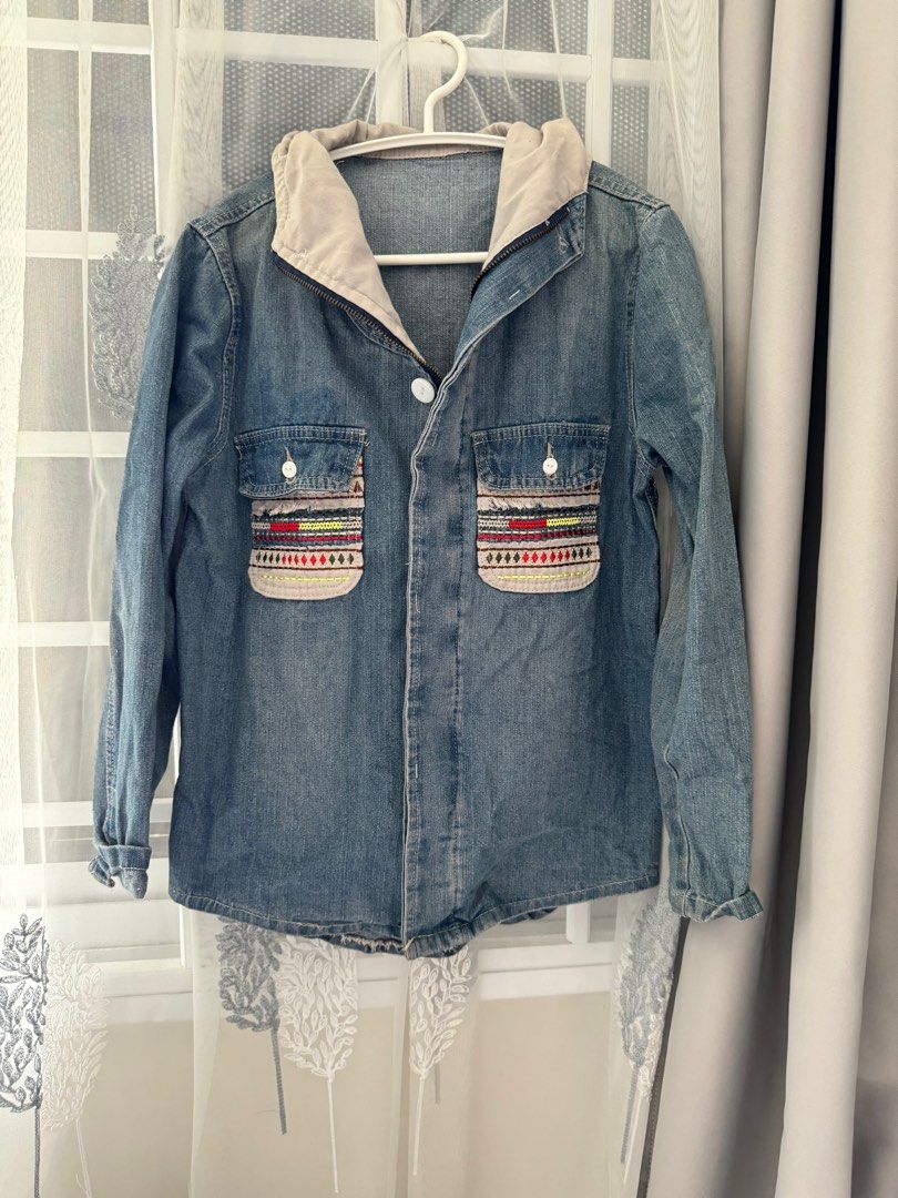 Denim jacket w hoodie store