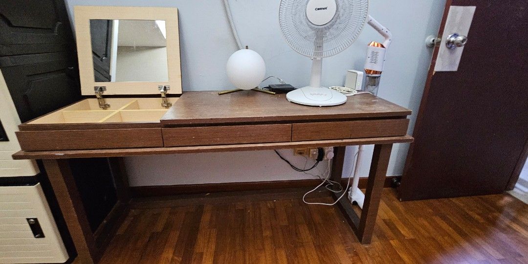 Dressing table (Category: Tables & Sets) located in Singapore. Submitted by youhoo (Listing ID 1326789842, Image 1). Description: selling my well used table with dressing cabinet and drawer. good condition with some scratches. moving out sales. pm for more information nego for fast deal Cash on collection #dressingtable #studytable #bedroomtable #table #bedroom #dressing #study #cabinet #drawer.