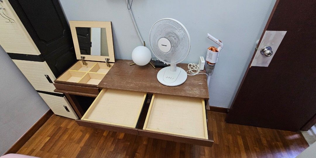 Dressing table (Category: Tables & Sets) located in Singapore. Submitted by youhoo (Listing ID 1326789842, Image 2). Description: selling my well used table with dressing cabinet and drawer. good condition with some scratches. moving out sales. pm for more information nego for fast deal Cash on collection #dressingtable #studytable #bedroomtable #table #bedroom #dressing #study #cabinet #drawer.