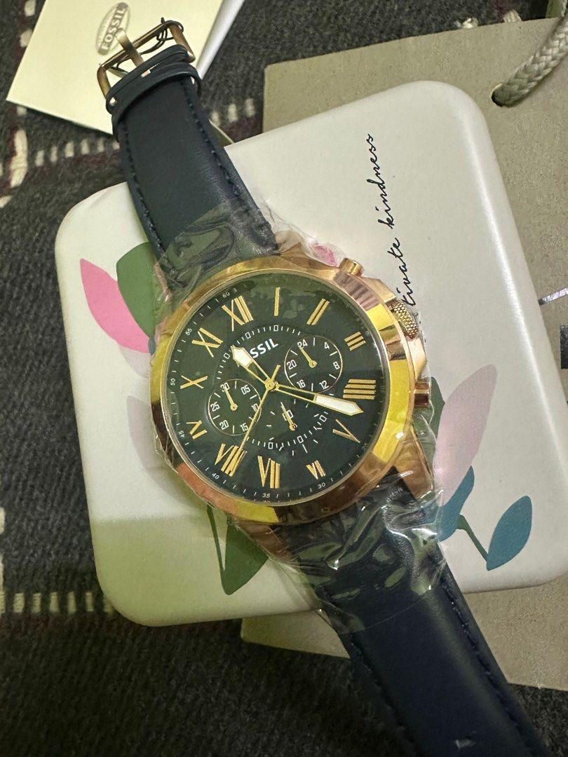 Fossil Watch Men Leather Watch Grant Chronograph Navy Leather Watch FS4835 Men s Fashion Watches Accessories Watches on Carousell