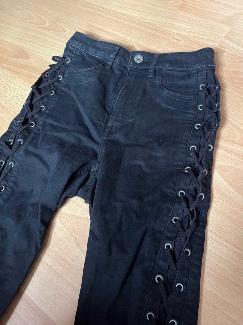 FREE MAIL H M High waisted lace up jeans