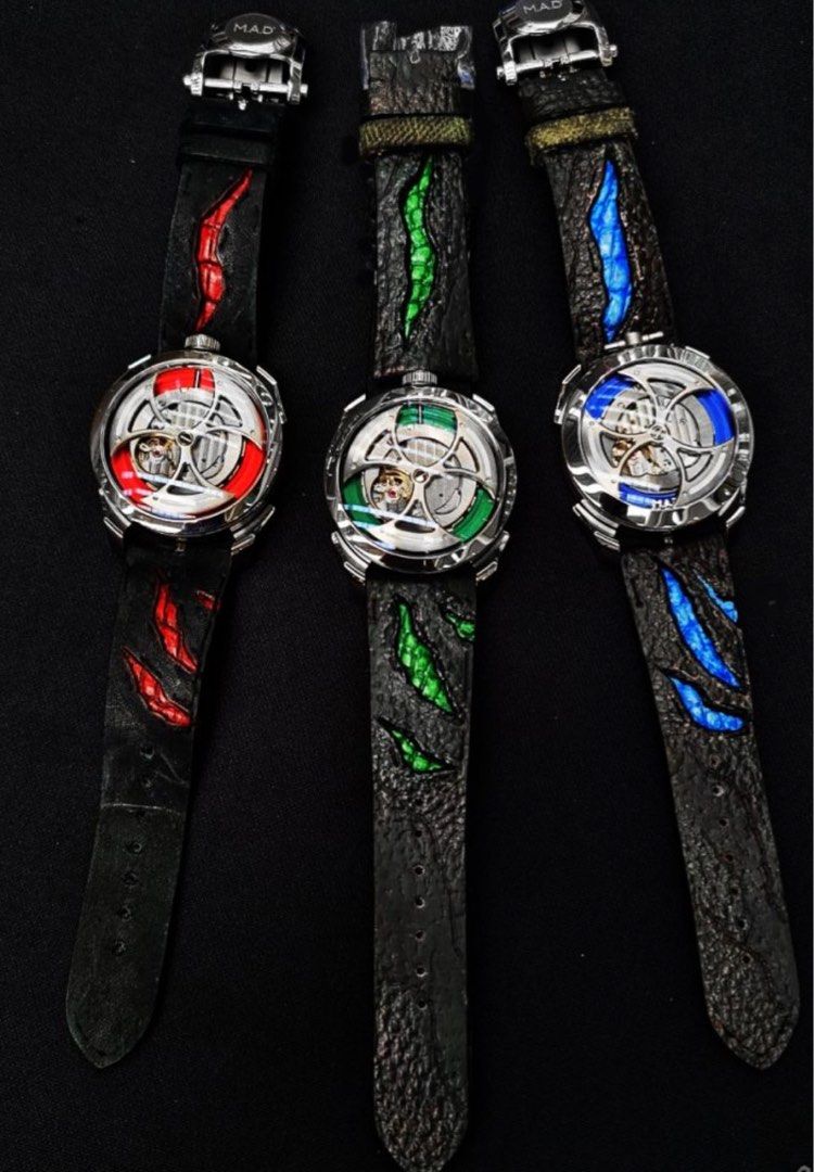 Gunnystraps for MB&F MAD 1 - Green (Category: Watches) located in Singapore. Submitted by supaflous (Listing ID 1326755500, Image 1). Description: Like new in great condition. Custom clad leather strap with lume, perfect to go with your MAD 1 for a unique look. Strap length fits 6-7.5 inch wrists. Designed and sketched by Peter Gunny, founder of Gunny Straps, when he was thinking of a piece that was “Scratch by Godzilla’s blue claws” therefore le