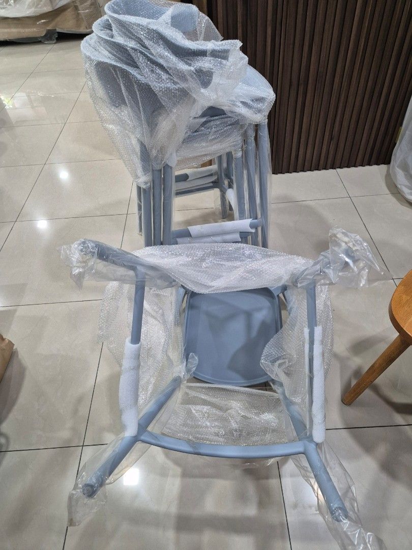 High Stool stackable chairs (Category: Chairs) located in Shah Alam. Submitted by birdilee (Listing ID 1326746201, Image 2). Description: Light blue (4 pieces). Bought for our island high table, just discovered height discrepancy with our new table..