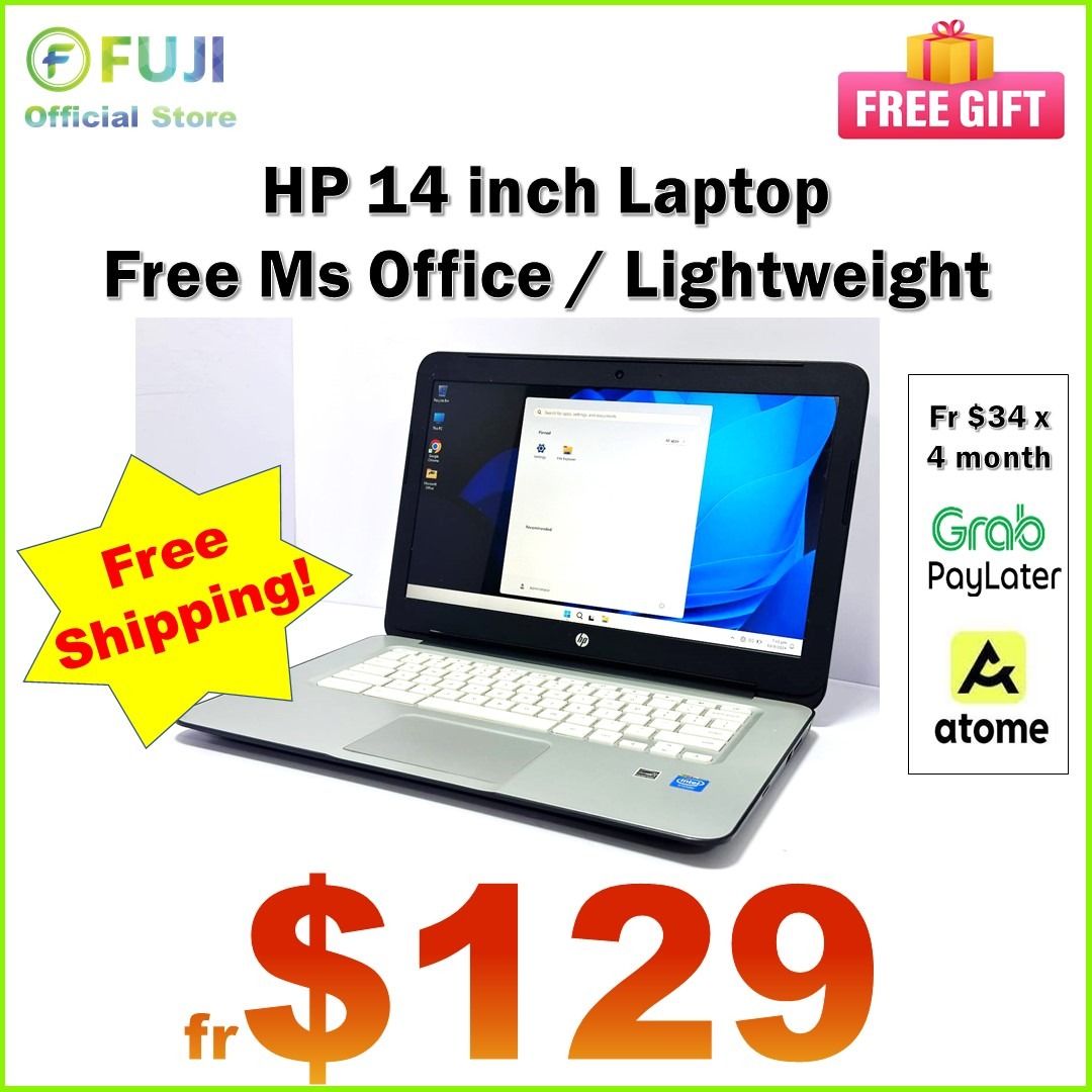HP 14 Inch Win 11 Laptop Windows 11 + MS Office Slim & Sleek With
