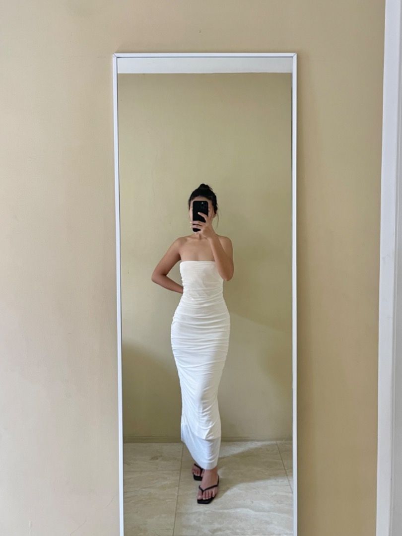 Hq Heavyweight Ruched Bodycon Maxi Midi Dress- Halter/ Tube, Women's ...