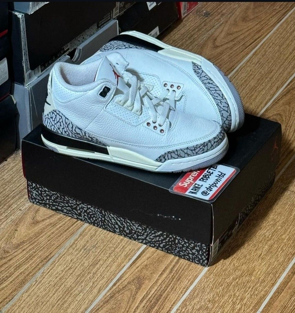 jordan 3 white cement reimagined (Category: Sneakers) located in Mandaluyong City. Submitted by dripunltd (Listing ID 1326837885, Image 1). Description: jordan 3 white cement reimagined size 7Y / 8.5 women's 9/10 condition 6,500 ig:@dripunltd.