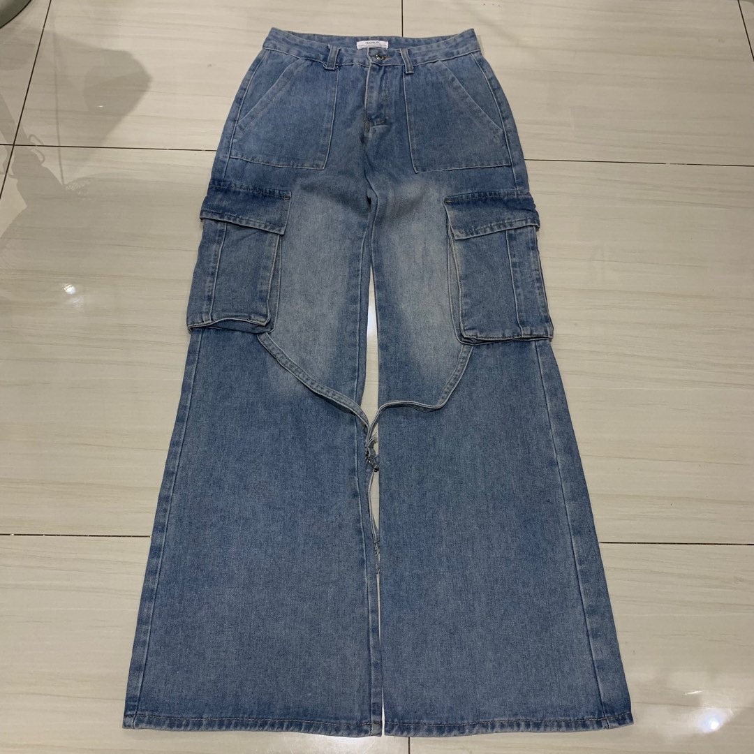 Pull on Light Wash Denim Cargo Pants main image 0