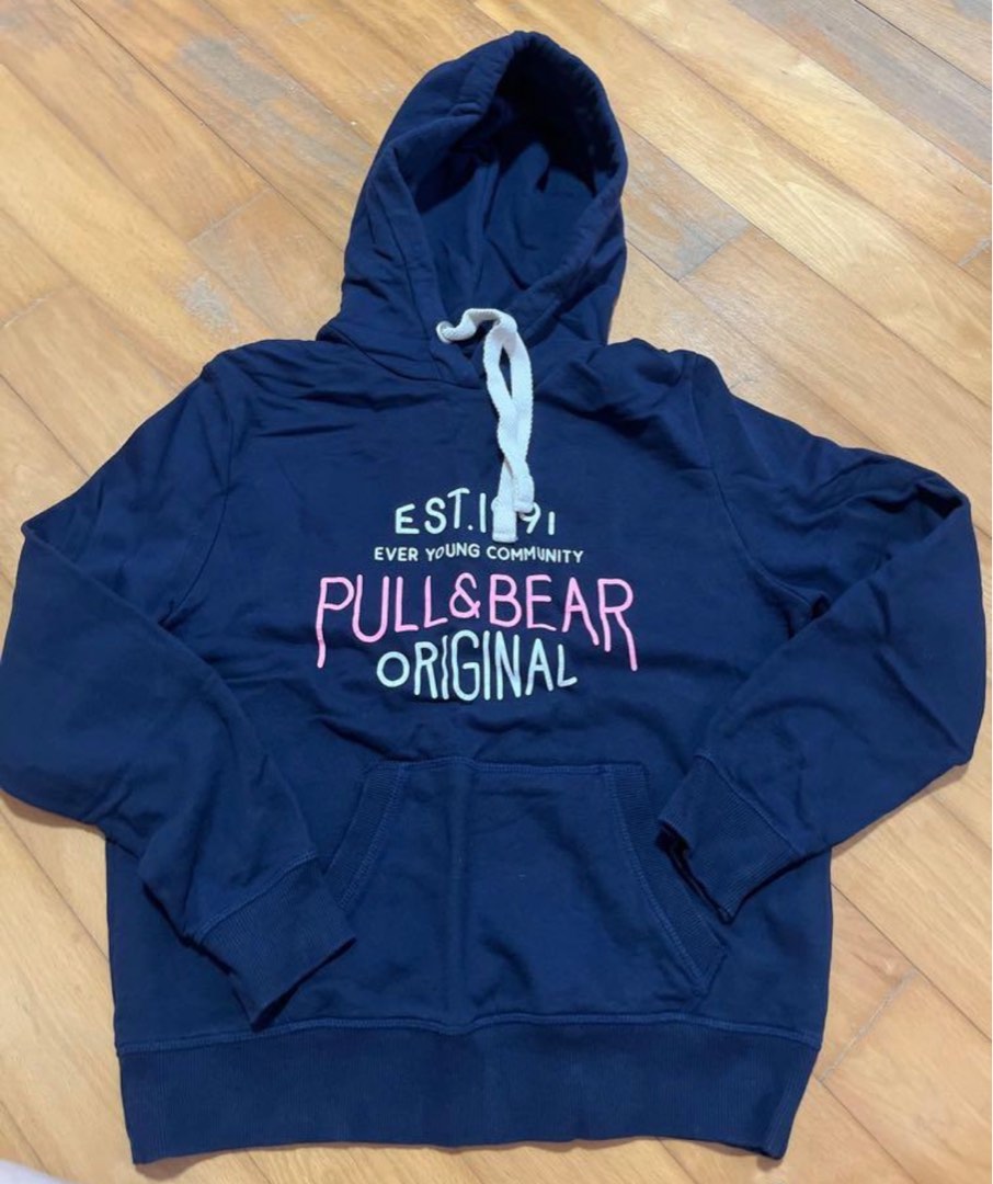 Navy Blue Pull Bear Hoodie Women s Fashion Coats Jackets and Outerwear on Carousell