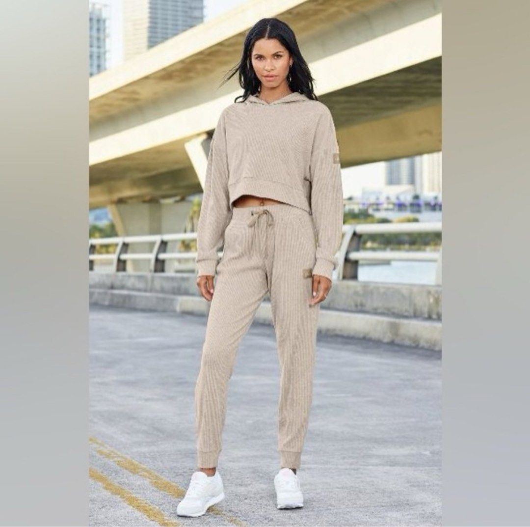 NWT ALO Yoga Muse Sweatpant and Hoodie Gravel Heather Beige Tan Women s Fashion Activewear on Carousell