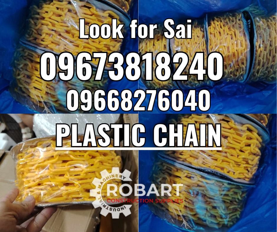 Plastic Chain (Category: Construction Tools & Equipment) located in Manila. Submitted by sairobart375609 (Listing ID 1326689886, Image 1). Description: Plastic Chain 6mm x 25mtrs Color: Yellow ROBART CONSTRUCTION SUPPLIES For inquiries: For FAST TRANSACTION: Sai Robart - 09673818240 / 09662708706 Vbr: Robart Sai - 09673818240 sairobart3@gmail. com Office Address: 1405 Yuseco St. Sta. Cruz Manila 7746-6248, 7216-7605 ,7002-2872, 8-6363005 09351427