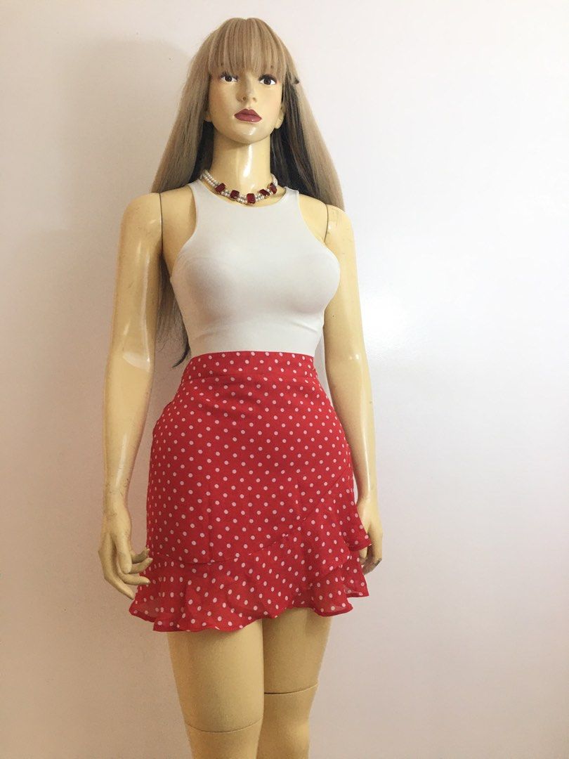 Primark zipper side polka dots ruffle mini skirt Women s Fashion Bottoms Skirts on Carousell