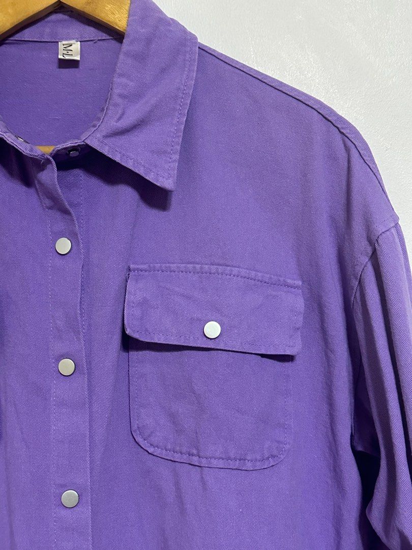 PURPLE SOFT DENIM LONGSLEEVES/COVER-UP (Category: Longsleeves) located in Bulacan. Submitted by trendsettersquad (Listing ID 1326781995, Image 2). Description: Size Large Fits Medium to XL body frames Oversized style for XS/S frames RFS: Decluttering MOP: BDO MOD: Sh*pee check0ut at anytime or pickup from Ortigas during weekdays .