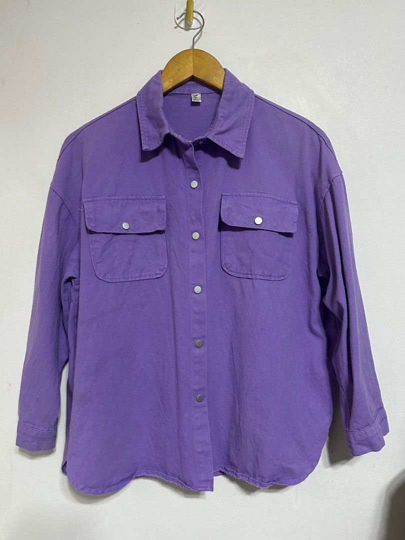PURPLE SOFT DENIM LONGSLEEVES/COVER-UP (Category: Longsleeves) located in Bulacan. Submitted by trendsettersquad (Listing ID 1326781995, Image 1). Description: Size Large Fits Medium to XL body frames Oversized style for XS/S frames RFS: Decluttering MOP: BDO MOD: Sh*pee check0ut at anytime or pickup from Ortigas during weekdays .
