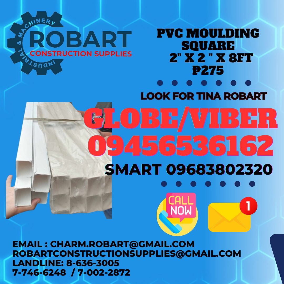 Pvc moulding square 2" x 2 " x 8ft (Category: Construction & Building Materials) located in Manila. Submitted by tina.sales (Listing ID 1326706890, Image 1). Description: Pvc moulding square 2" x 2 " x 8ft 𝑹𝑶𝑩𝑨𝑹𝑻 𝑪𝑶𝑵𝑺𝑻𝑹𝑼𝑪𝑻𝑰𝑶𝑵 𝑺𝑼𝑷𝑷𝑳𝑰𝑬𝑺 𝑶𝒇𝒇𝒊𝒄𝒆 𝑨𝒅𝒅𝒓𝒆𝒔𝒔: 𝟏𝟒𝟎𝟓 𝒀𝒖𝒔𝒆𝒄𝒐 𝑺𝒕. 𝑺𝒕𝒂 𝑪𝒓𝒖𝒛 𝑴𝒂𝒏𝒊𝒍𝒂 𝑺𝑬𝑵𝑫 𝑼𝑺 𝑴𝑬𝑺𝑺𝑨𝑮𝑬 𝑭𝑶𝑹 𝑰𝑵𝑸𝑼𝑰𝑹𝑰𝑬𝑺 ‼️ ‼️ 𝑮𝒍𝒃𝒆 - (𝟢𝟫𝟒𝟓-𝟔𝟓𝟑-𝟔𝟏𝟔𝟐) 𝑻.�