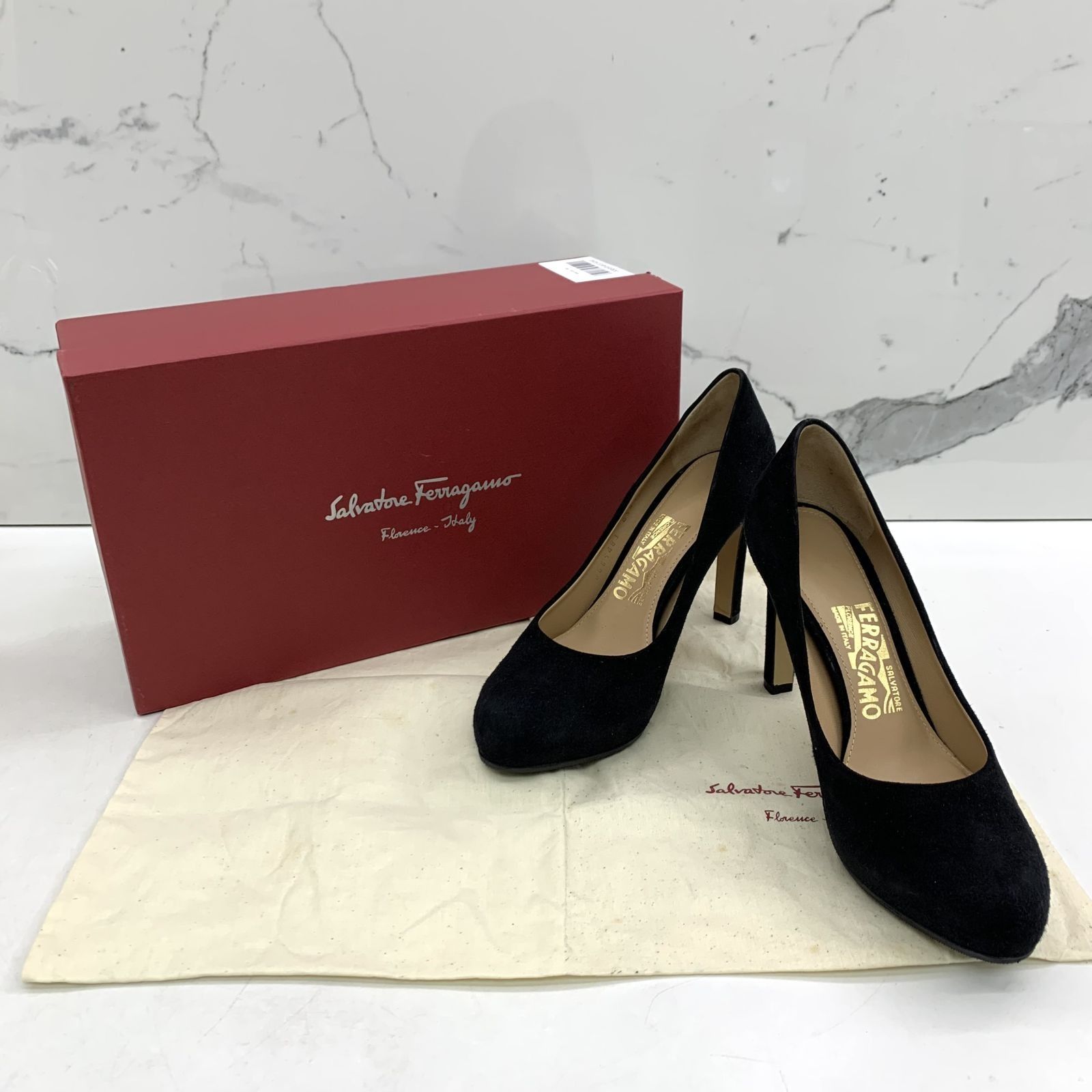 SALVATORE FERRAGAMO BLACK SUEDE HEELS 6 247048474 Luxury Sneakers Footwear on Carousell