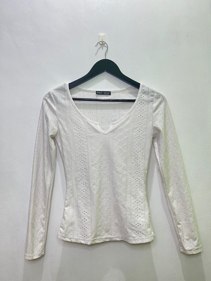 Shein Eyelet Top (Category: Longsleeves) located in Imus. Submitted by declutterbycad (Listing ID 1326842180, Image 1). Description: Mop: Gcash/Maya Fits: XS-S.