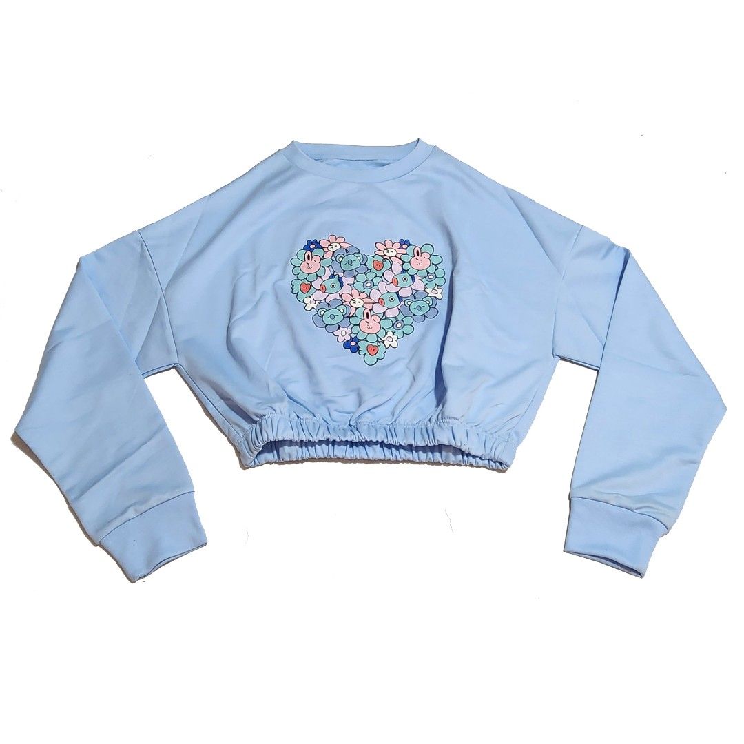 Sweater Crop Top Biru BT21 BTS Bawah Kerut