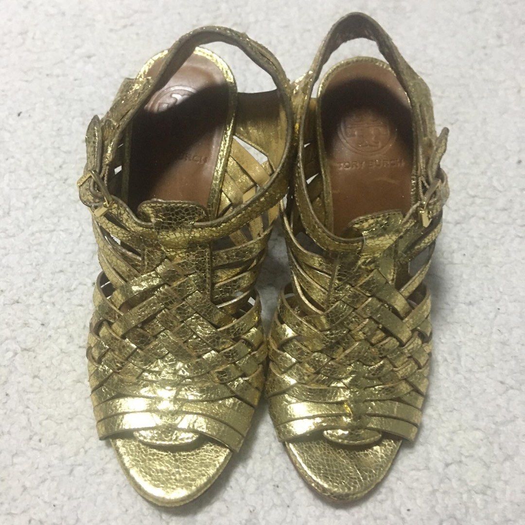 Tory burch gold wedges best sale
