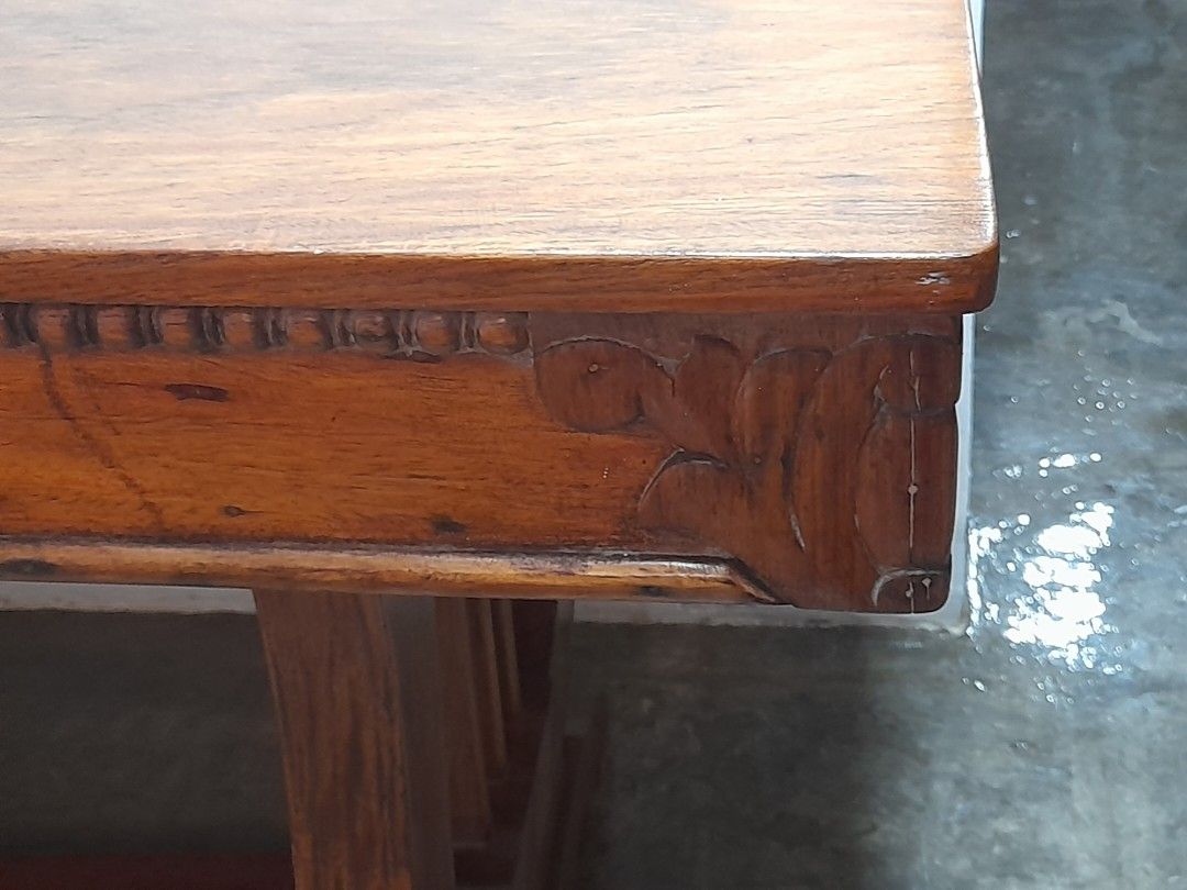 Vintage narra 1 piece top dining table (Category: Tables & Sets) located in Quezon City. Submitted by verybountiful (Listing ID 1326712073, Image 2). Description: Vintage narra dining table with harp legs. Beautiful. Refurbished. Very heavy. Can be disassembled. Dimensions: 3 ft x 5 ft Location: Quezon City. Buyer arranges transport and crew to carry. We have no helpers. MOP RCBC, Landbank or gcash. No long reservations, please..