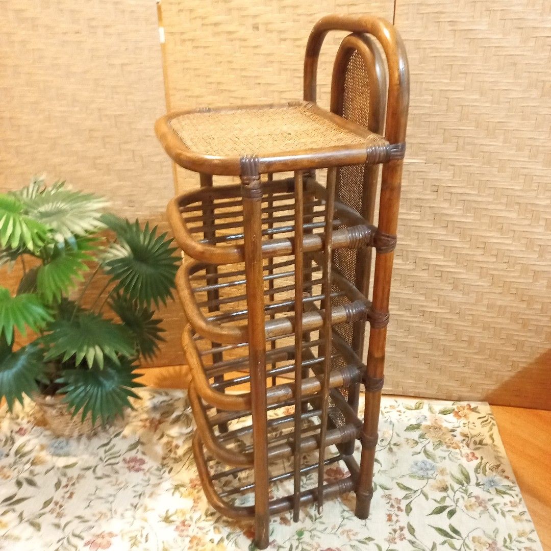 Vintage rattan wooden slipper shoe rack rustic farmhouse cottagecore ...