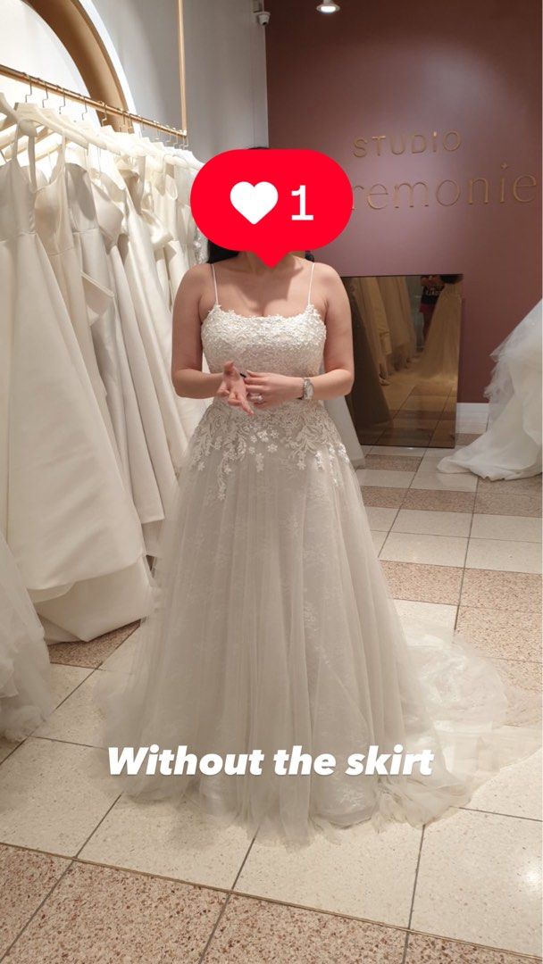Wedding Overskirt (Detachable) (Category: Skirts) located in Pasig City. Submitted by hellosunnyyy (Listing ID 1326772169, Image 3). Description: Detachable overskirt used for my wedding. Has glitters/shimmer. Worn once but needs to be dry cleaned. I got it custom made from Studi* Ceremönie for 15k. Waist can be adjusted/altered. Dry cleaning and shipping is shouldered by buyer. *ACTUAL WEDDING GOWN NOT INCLUDED Loc: Pasig City.