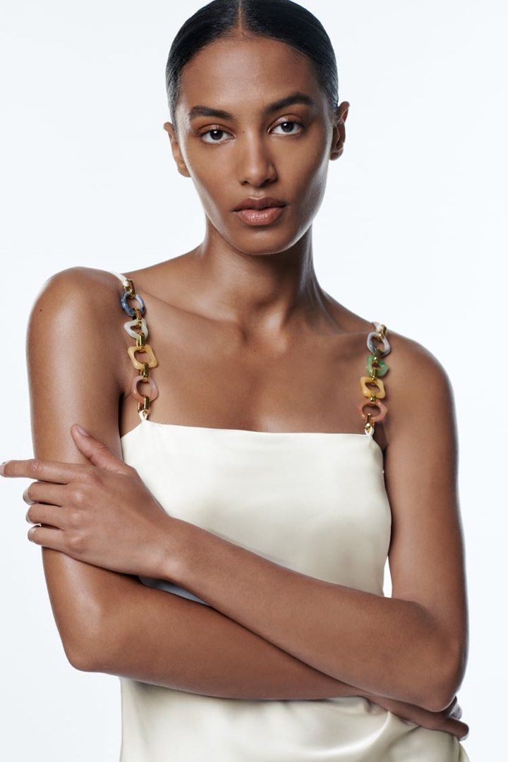 zara white satin camisole dress ZARA White Satin Dress with Chain Strap, Women's Fashion, Dresses & Sets,  Dresses on Carousell