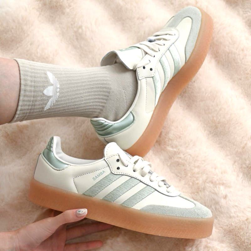 ?adidas SAMBAE 白綠色/白色/綠色/焦糖底/厚底IG1947 女款鞋運動休閒 