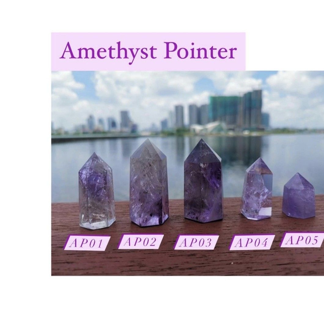 Amethyst pointer (Category: Vintage Collectibles) located in Singapore. Submitted by jyunn_ (Listing ID 1326911211, Image 1). Description: We don't have to amplify the beauty in these Amethyst pointers. They just stand out loud in their own ways. SALES AP01 | Rainbow Madness (approx. 5cm height) $20 ($10 ONLY) AP02 | The Icy Queen (approx. 5.86cm height) $18 ($10 ONLY) AP03 | Liquid Feathers “Fingerprints" rare piece (approx. 5.79cm height) $20 (
