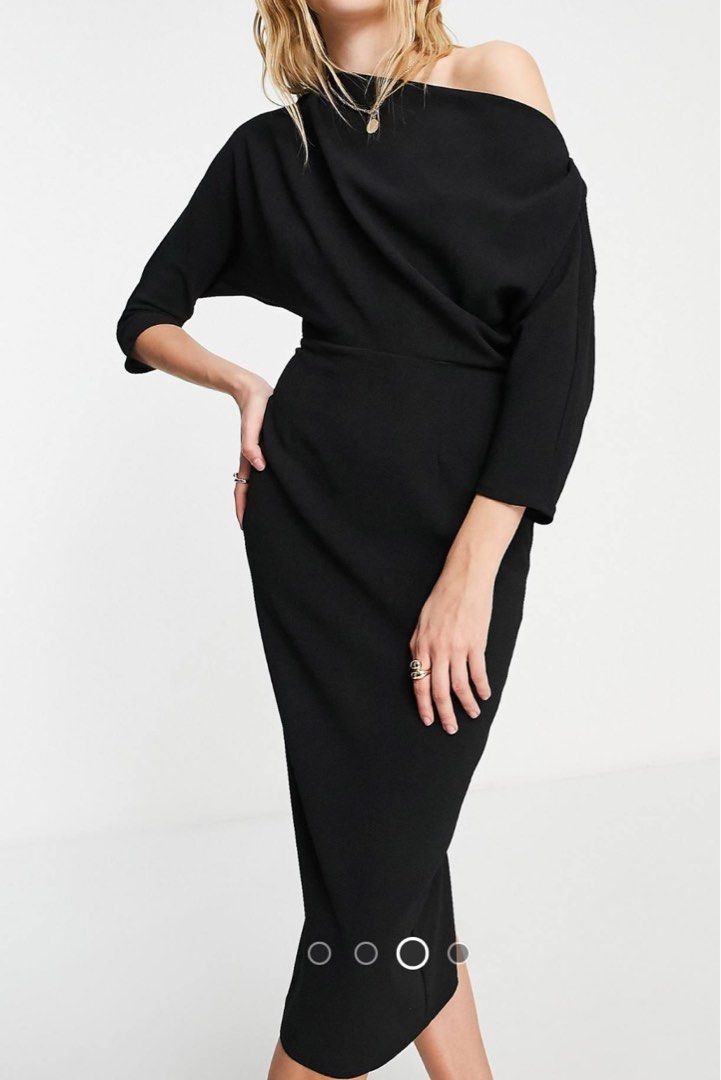 Fallen shoulder midi pencil dress shop