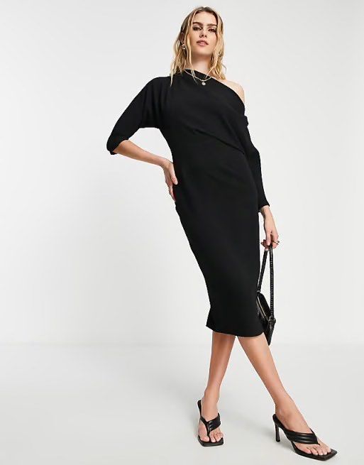 ASOS Fallen Shoulder Midi Pencil Dress