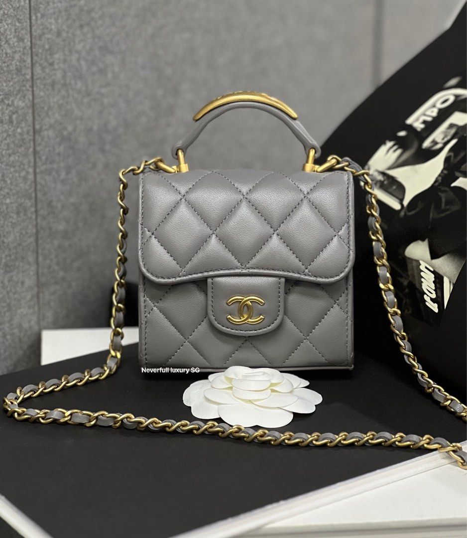 Chanel Clutch with Chain Mini Metal Handle 22B Grey Lambskin GHW Luxury Bags Wallets on Carousell