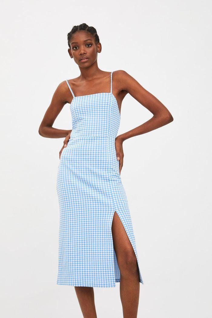 Gingham spaghetti strap dress top