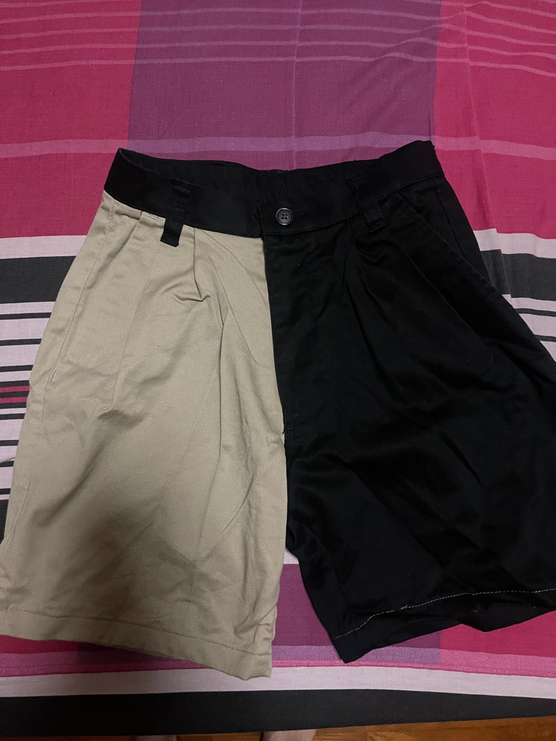 Half white half black shorts deals