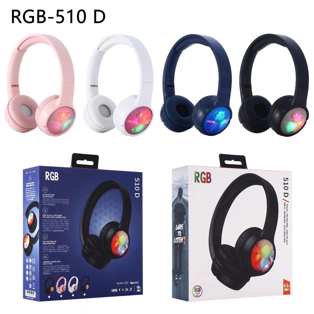 Headphone with RBG LED on each side Ear Headphones with Mic Headsets Stereo Music Game Headphone for Girls Boys 510D Bear design