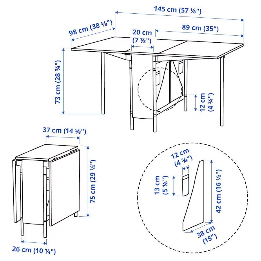IKEA KALLHALL Gateleg table with storage, white/light grey, Furniture ...