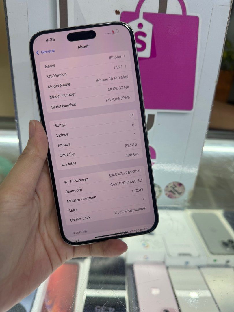 iphone 15 pro max 512gb dual sim 2ndhand (Category: iPhone 15 Series) located in Cainta. Submitted by vine_gadget_shop (Listing ID 1326960192, Image 3). Description: iphone 15 pro max 512gb dual sim 2ndhand complete package no issue check all u want pick up store greenhills shopping center we accept trade in we accepy credit card and ggives installment we do cod and door to door we ship nationwide for fast transaction call 09277368323 look for vi