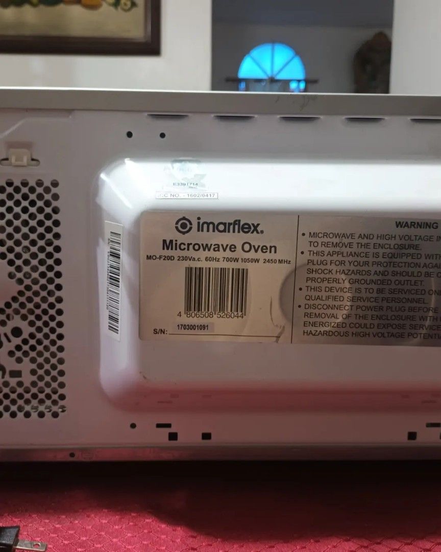 Microwave Oven (Category: Ovens & Toasters) located in Taytay. Submitted by everythinggoes_ph (Listing ID 1326869949, Image 3). Description: Imarflex Digital Microwave Oven New, never uaed, scratches due to storage P 5,000 Dimension: 9 x 11 x 17 inches #decluttering PIOG Last photo for reference only. No inclusions. Disclaimer: EverythingGoes is not affiliated nor associated with any of the brands posted. All copyrights reserved to the original b