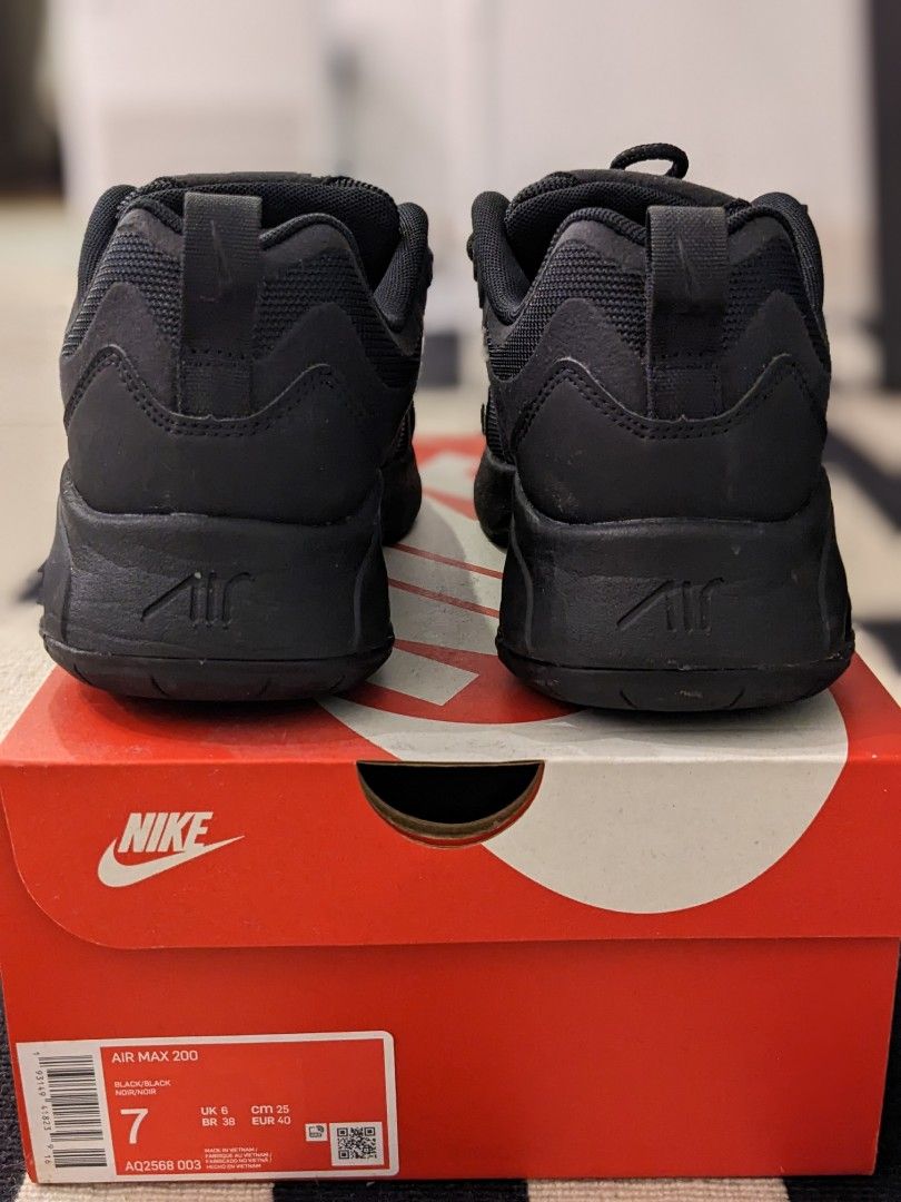 nike air max 200 triple black mens