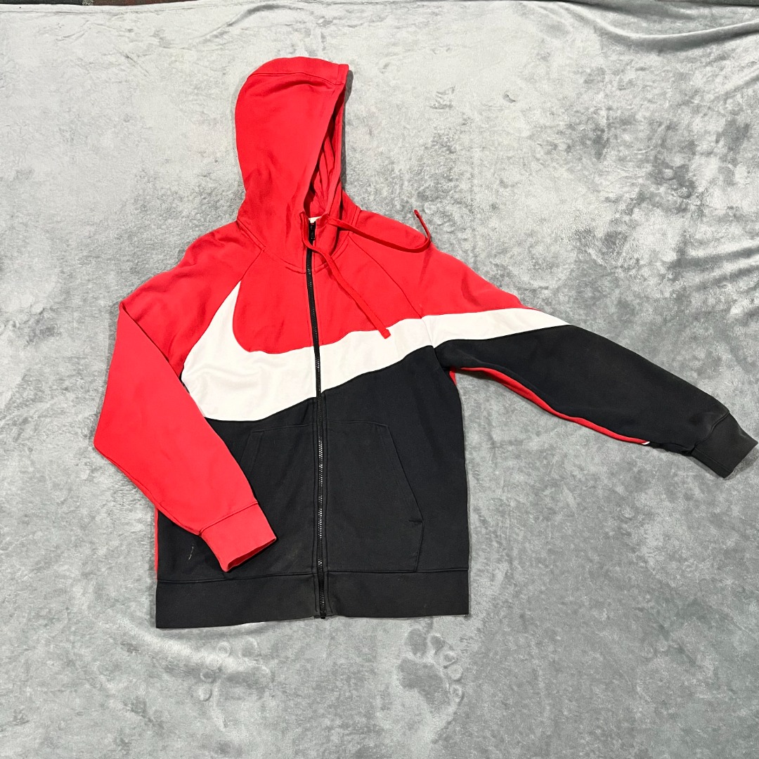 Nike Big Swoosh Hoodie Jacket Red Black Large