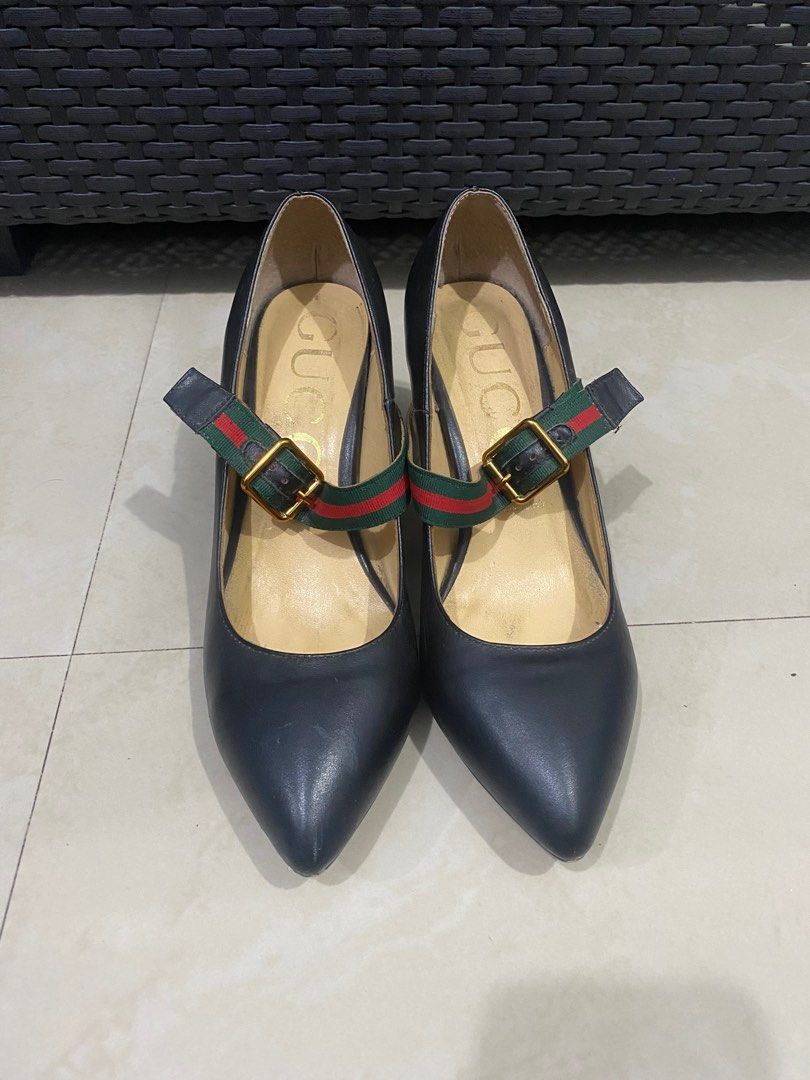 ORIGINAL GUCCI BLACK LEATHER SYLVIE MARY JANE PUMPS SIZE 41 PRICE NEGOTIABLE