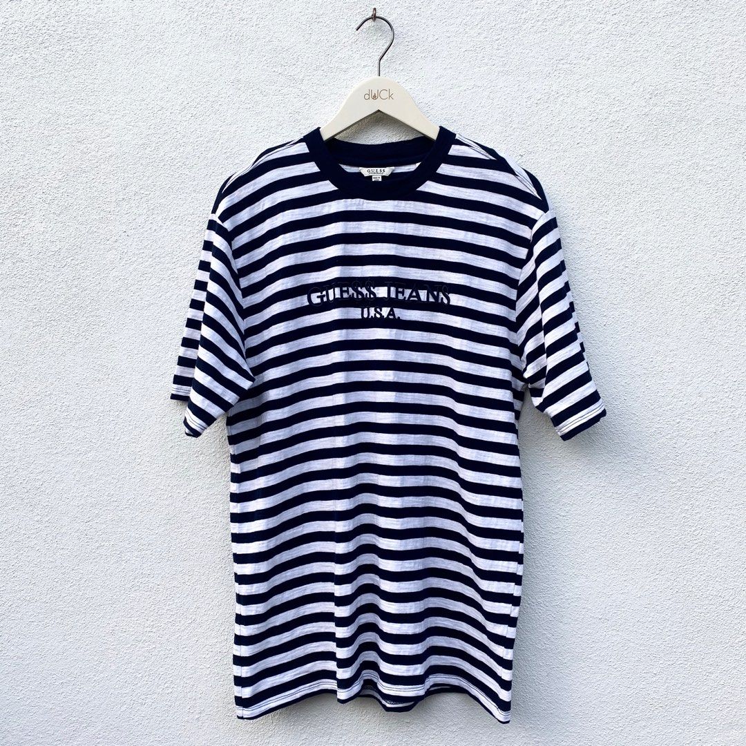 ORIGINAL GUESS JEANS U.S.A ASAP ROCKY Embroidered Striped Tee NAVY