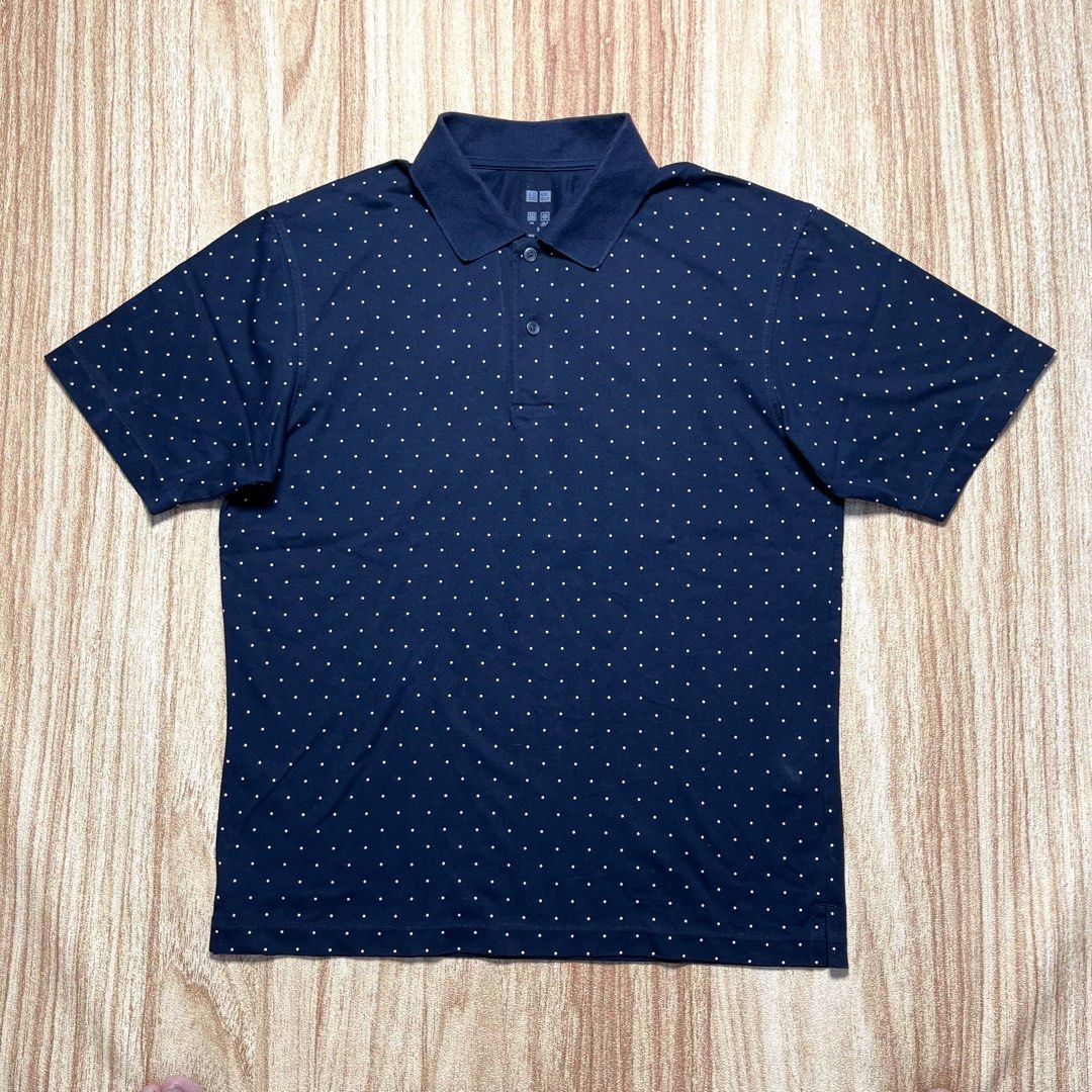 Polo Shirt UNIQLO AIRism Cool Touch Polkadot Navy Blue (S)