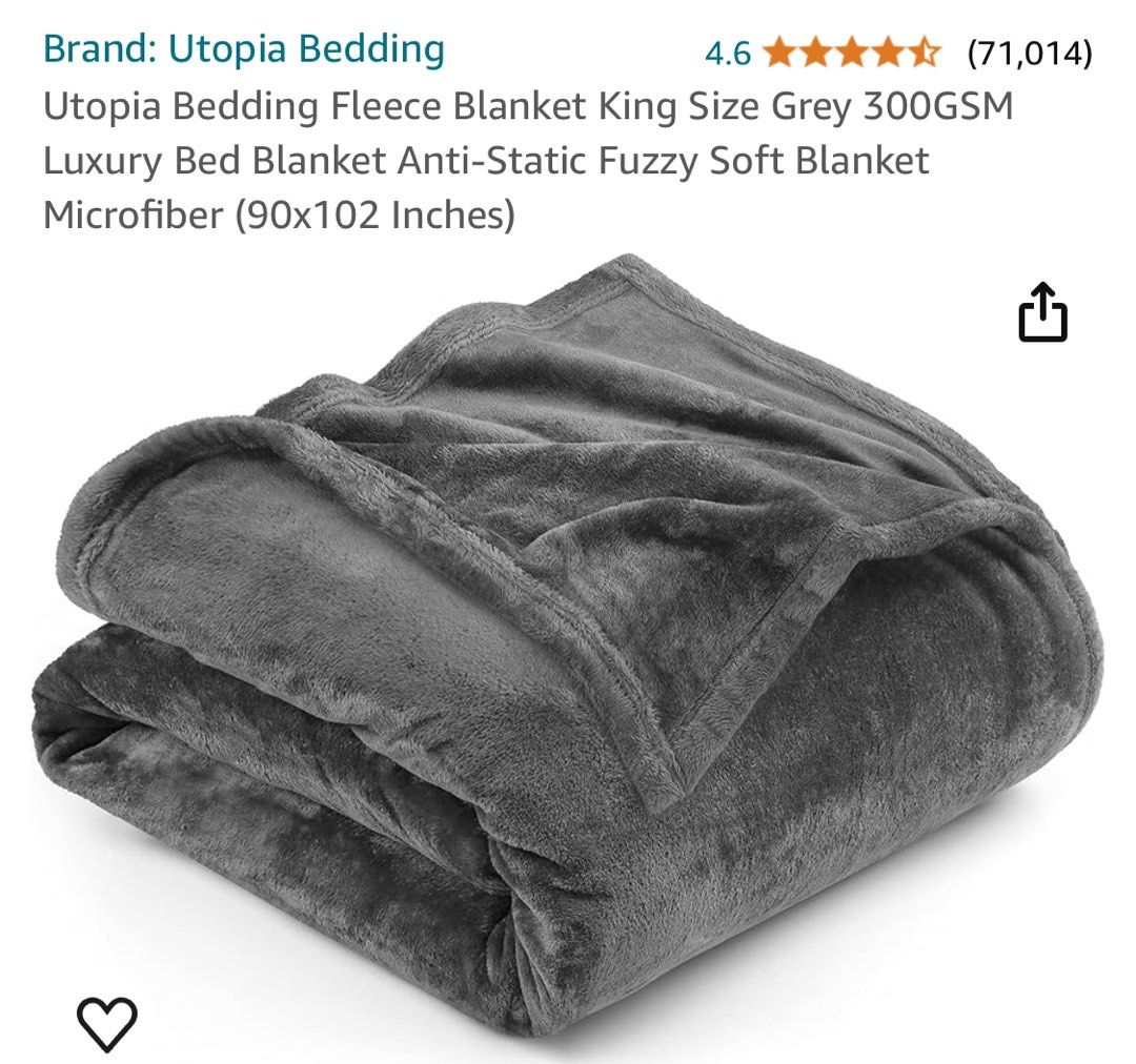 Utopia Bedding Fleece Blanket King Size Grey 300GSM Luxury Bed Blanket Anti Static Fuzzy Soft Blanket Microfiber 90x102 Inches